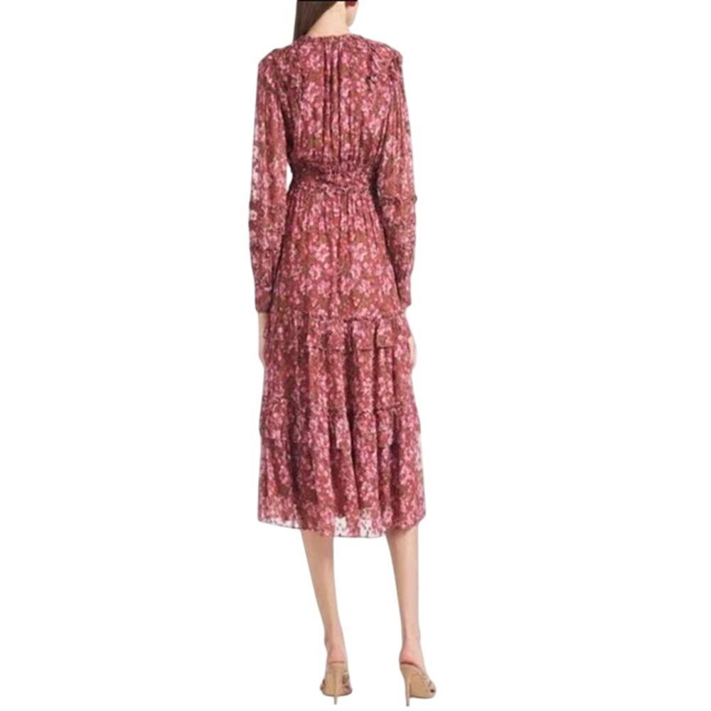 SACHIN + BABI Dress Size 6 Midi Red Floral NEW Ronnie Dress Bloom Long Sleeve - Picture 2 of 8